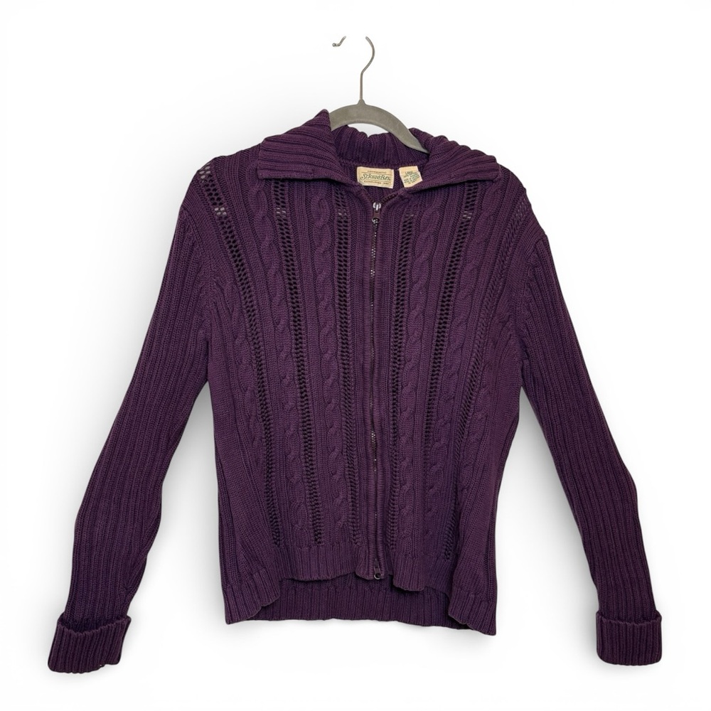 St Johns Bay Purple Cable Knit Zip Hoodie Vintage Y2K Large